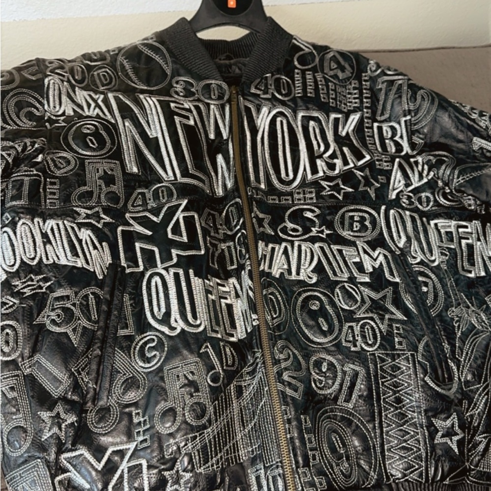 Black leather New York jacket.